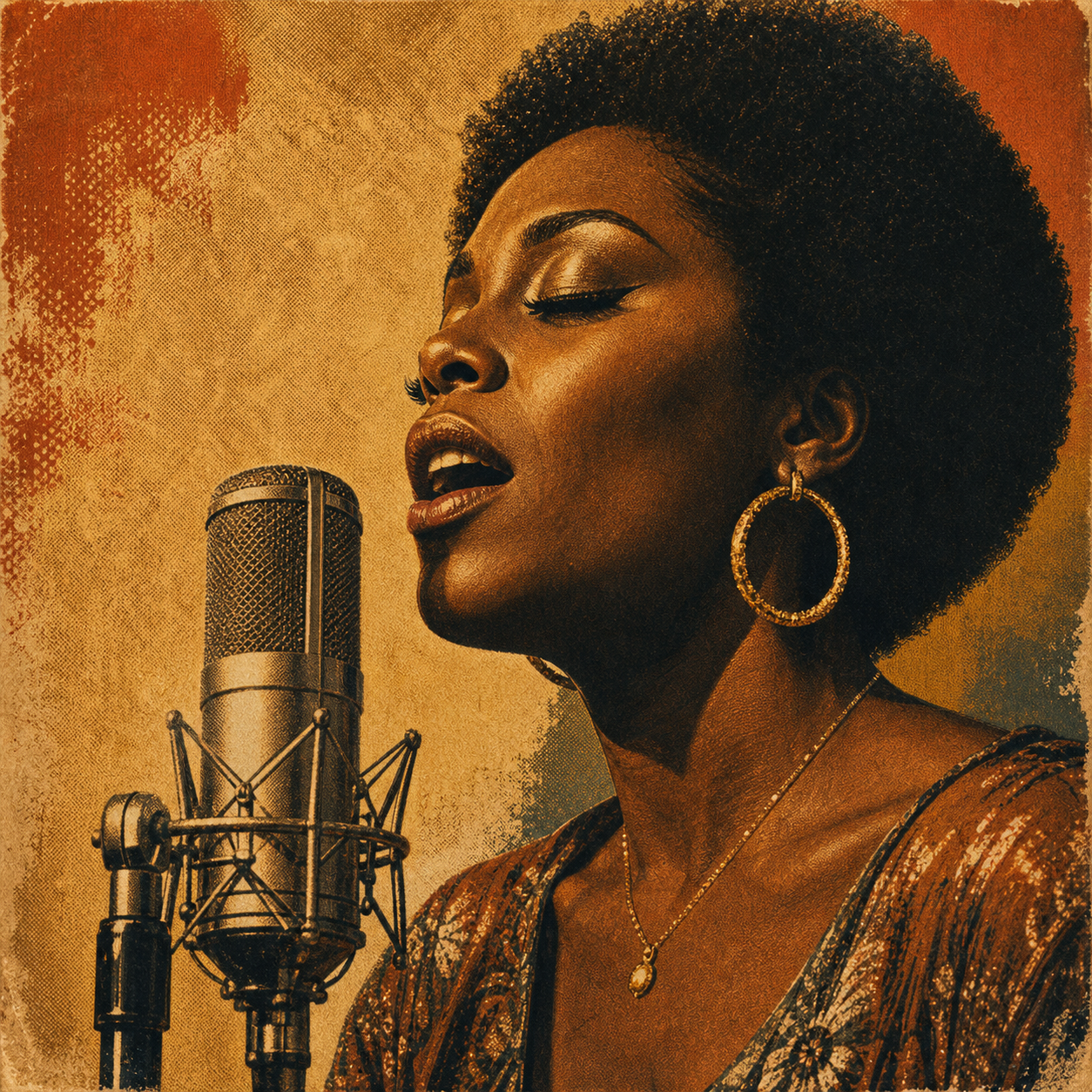 Vocalist at vintage microphone